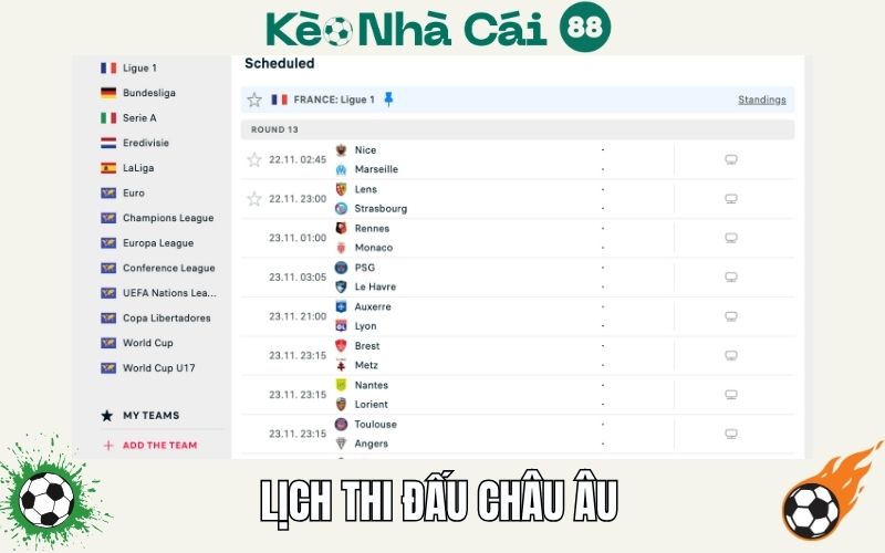 Lịch thi đấu 2 Lịch thi đấu châu Âu – trung tâm của bóng đá thế giới